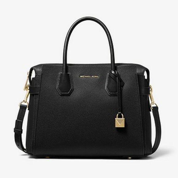 Michael Kors Handbags - MICHAEL KORS BLACK LEATHER BELTED SATCHEL